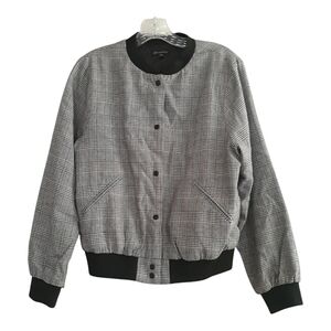 Shinestar Jacket Womens Large Black White Burgundy Blue Glen Plaid Band Neckline